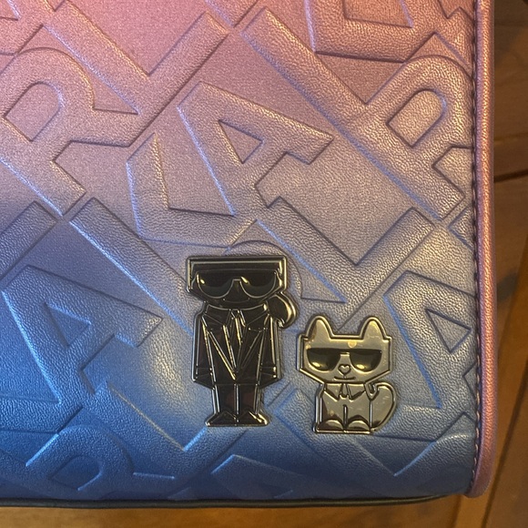 Karl Lagerfeld Maybelle Satchel cactus pink ombré w/ cat Choupette handbag rare - Picture 2 of 9